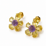 Lemon Quartz & Amethyst Floral Statement Earrings