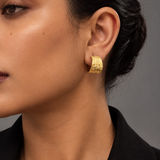 18K Gold Plated Wood Grain Huggie Hoop Earrings
