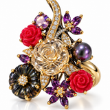 Fantasy Garden Blooming Rose Gemstone Ring