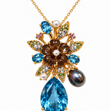 Blue Topaz, Smoky Quartz & Pearl Convertible Brooch Pendant