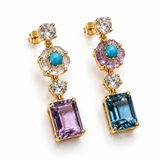 Amethyst, Blue Topaz & Turquoise Floral Drop Earrings