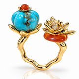 Turquoise & Carnelian Botanical Vermeil Statement Ring