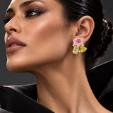 Hand-Carved Rose Quartz & Lemon Quartz Floral Earrings
