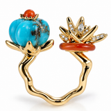 Turquoise & Carnelian Botanical Vermeil Statement Ring