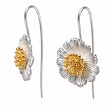Two-Tone Sterling Silver Floral Threader Drop Earrings