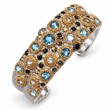 Swiss Blue Topaz & Sapphire Brutalist Cuff Bracelet