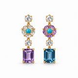 Amethyst, Blue Topaz & Turquoise Floral Drop Earrings