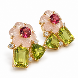 Hand-Carved Rose Quartz & Lemon Quartz Floral Earrings
