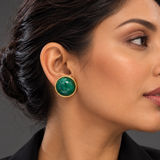 Malachite Statement Stud Earrings in Gold Vermeil