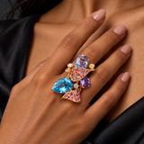 Multicolor Gemstone Sculptural Cocktail Ring
