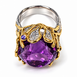 35 Carat Amethyst Cocktail Ring – Brutalist Sterling Silver