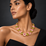 Carved Rose Quartz & Lemon Quartz Floral Necklace