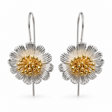 Two-Tone Sterling Silver Floral Threader Drop Earrings