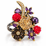 Fantasy Garden Blooming Rose Gemstone Ring