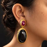 Convertible Black Onyx & Ruby Detachable Drop Earrings