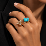 Turquoise & Carnelian Botanical Vermeil Statement Ring