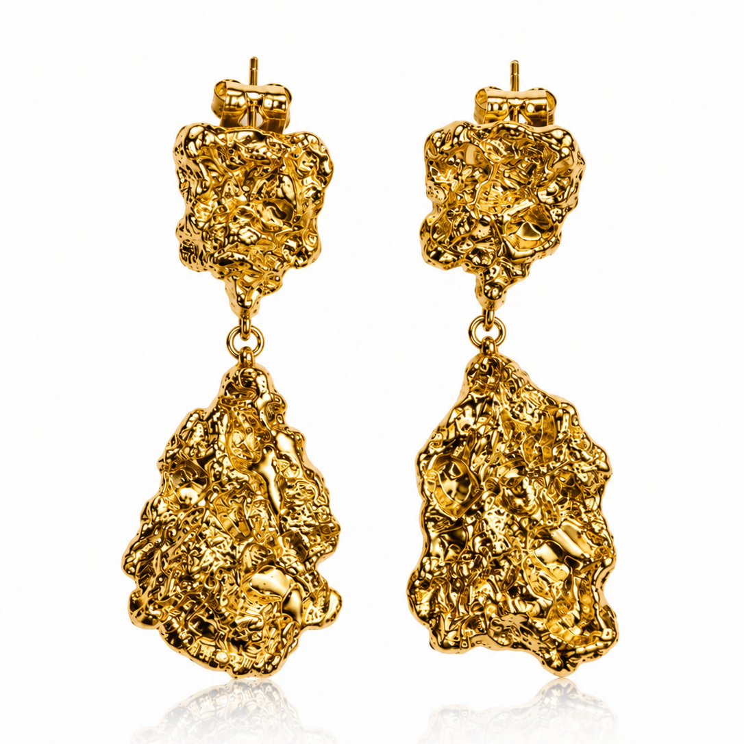 Molten Texture Gold Drop Earrings – Sculptural Statement Earrings