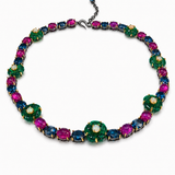 Green Chalcedony, london Blue Topaz, Ruby Flower Garden Necklace