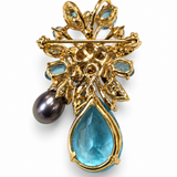 Blue Topaz, Smoky Quartz & Pearl Convertible Brooch Pendant