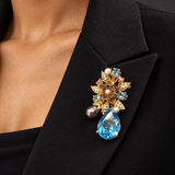 Blue Topaz, Smoky Quartz & Pearl Convertible Brooch Pendant