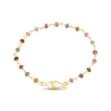 Multi-Color Tourmaline Bead Station And 14k Gold Bracelet w/ Clasp