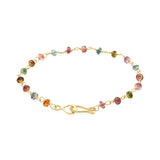 Multi-Color Tourmaline Bead Station And 14k Gold Bracelet w/ Clasp