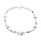 White Baroque Pearl & Blue and Pink Sapphire Bead Sterling Silver Necklace